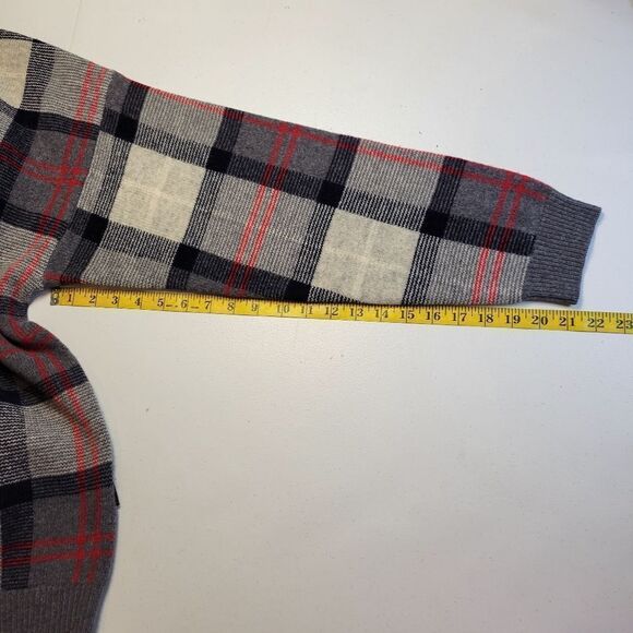 Nautica Vintage Wool V-Neck Navy Gray Red Windowpane Plaid Sweater Men's Large - Picture 10 of 11
